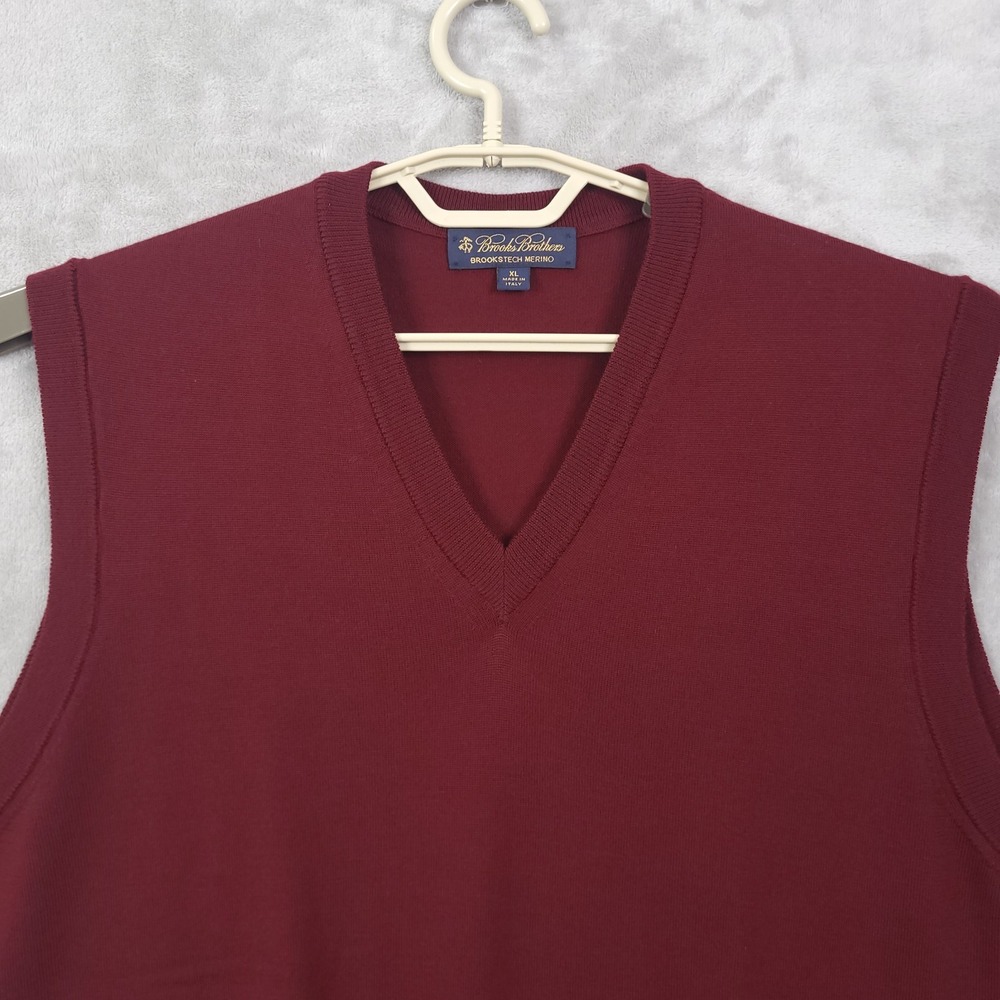 Brooks Brothers Italian Merino Wool Sweater Vest Men XL V-Neck Academia Teacher - Picture 8 of 12